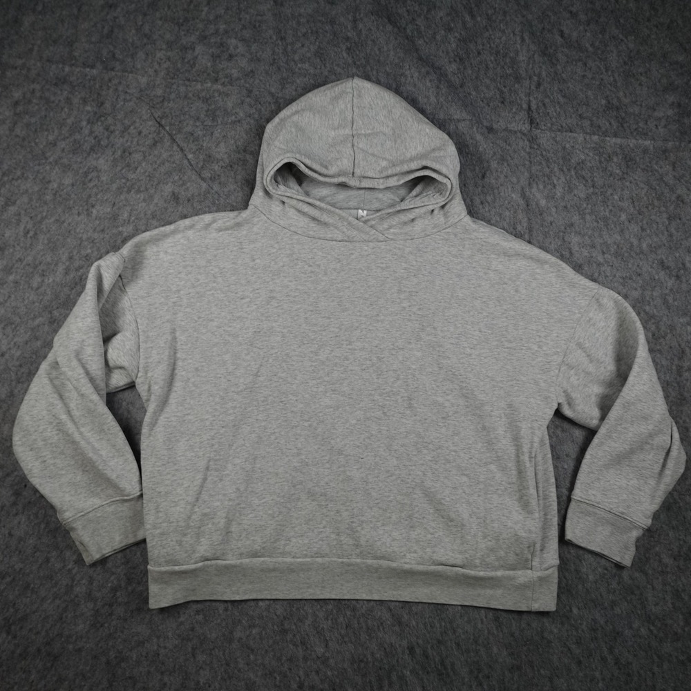 Fabletics Hoodie Women Large Gray Fleece Pullover Long Sleeve Pocket Sweatshirt